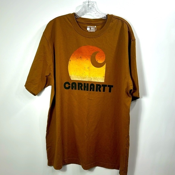 Carhartt Men’s loose fit logo T-shirt brown size large - Picture 1 of 9